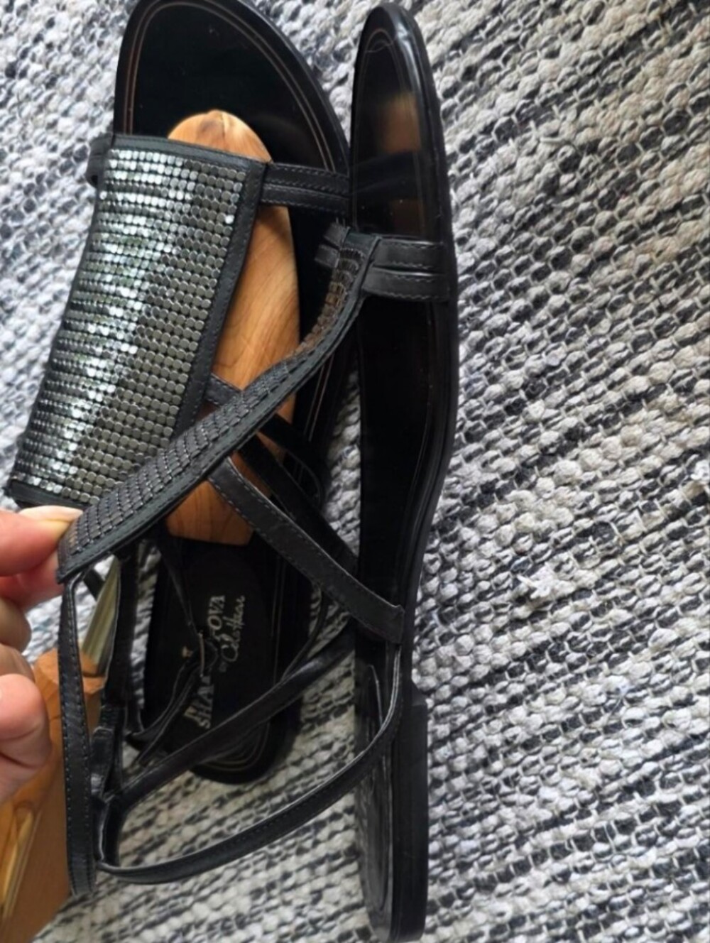 Cole Haan Maria Sharapova Nike Air Leather Chainmail Strappy Sandals Black 9B - Picture 3 of 13